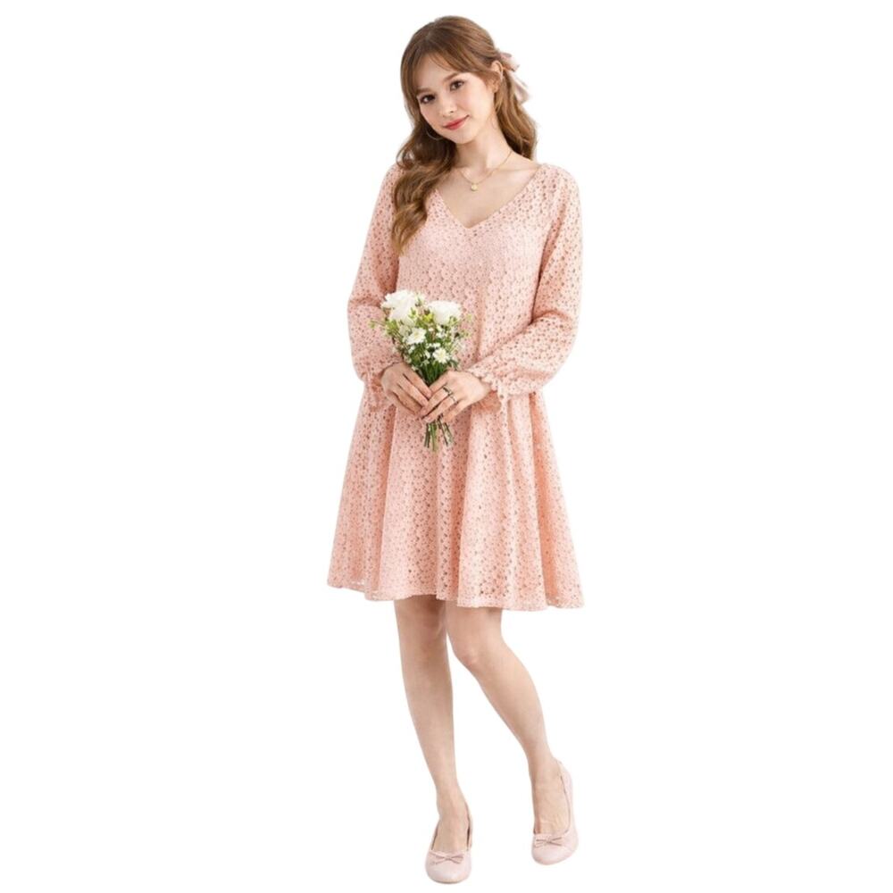 Peach Love California dress long sleeve crochet solid pastel sheath boho Size S